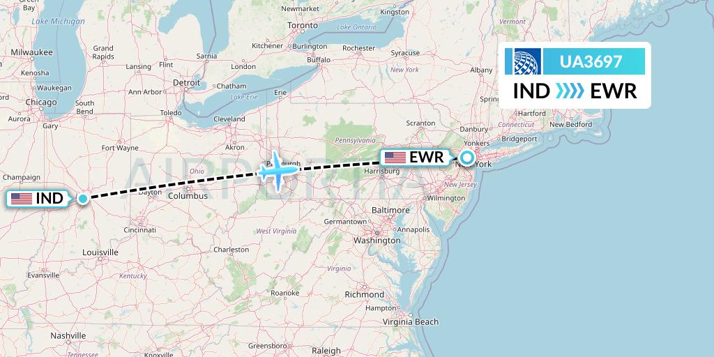 UA3697 United Airlines Flight Map: Indianapolis to New York