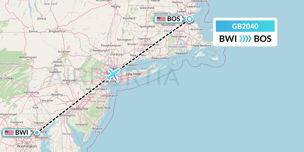 GB2040 ABX Air Flight Map: Baltimore to Boston