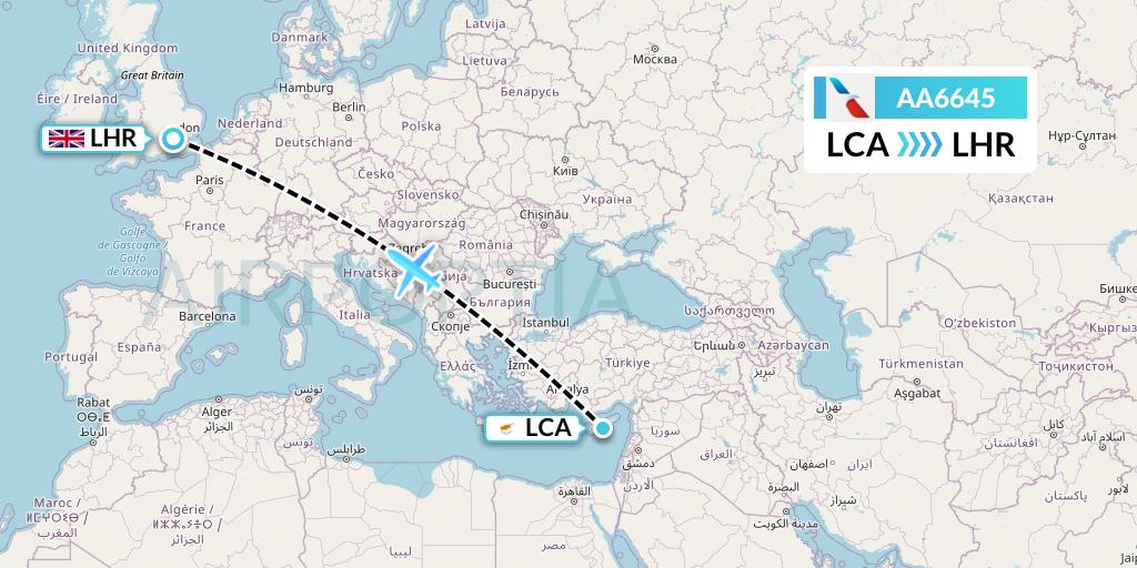 AA6645 American Airlines Flight Map: Larnaca to London