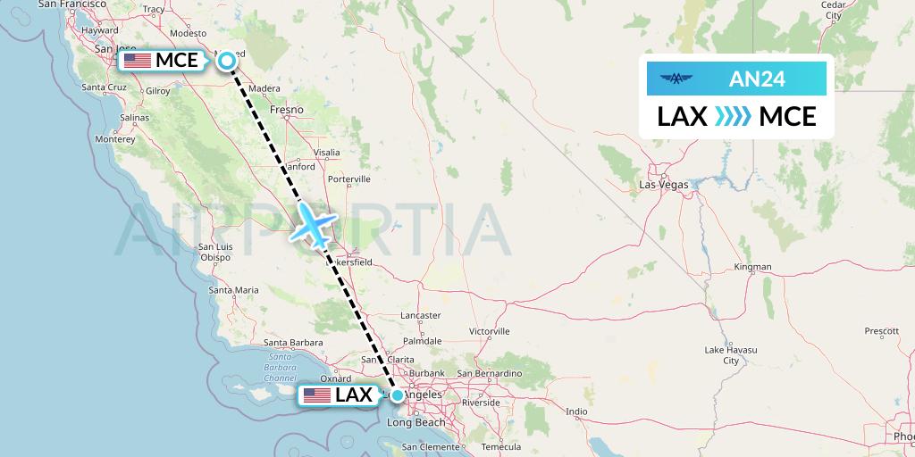 AN24 Advanced Air Flight Map: Los Angeles to Merced