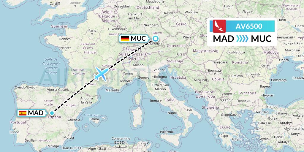 AV6500 Avianca Flight Map: Madrid to Munich