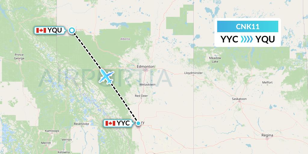 CNK11 Sunwest Aviation Flight Map: Calgary to Grande Prairie