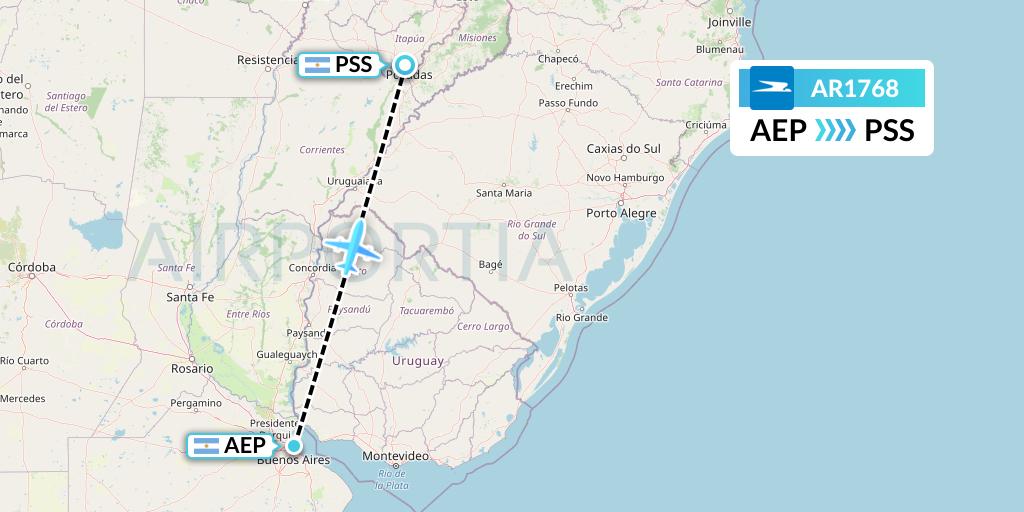 AR1768 Aerolineas Argentinas Flight Map: Buenos Aires to Posadas