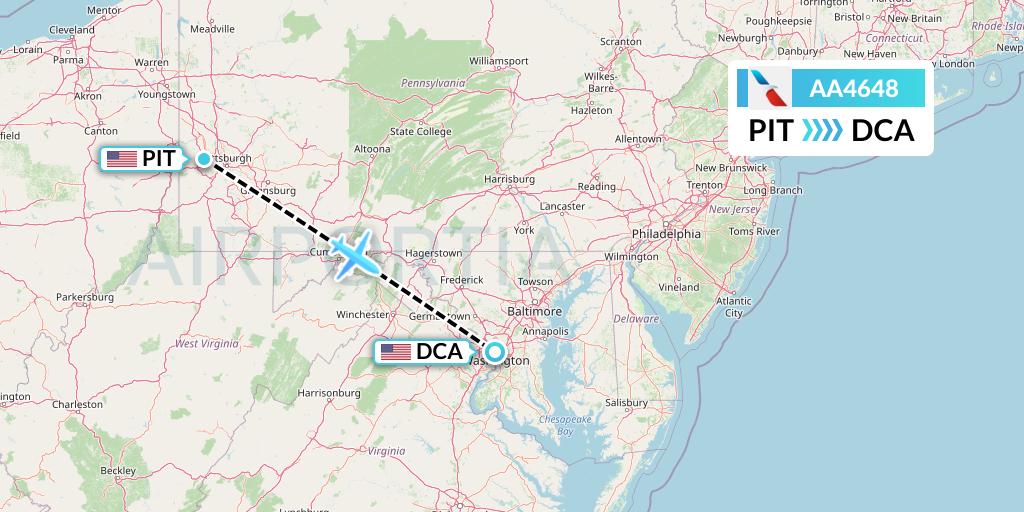 AA4648 American Airlines Flight Map: Pittsburgh to Washington