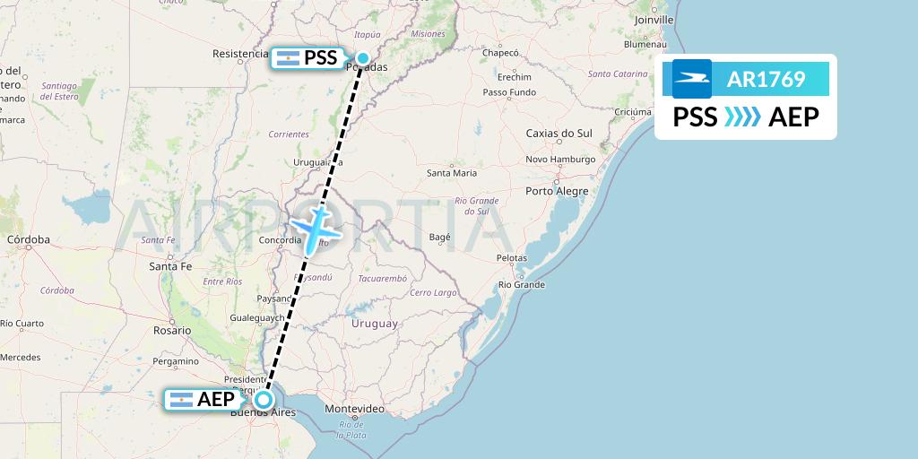 AR1769 Aerolineas Argentinas Flight Map: Posadas to Buenos Aires