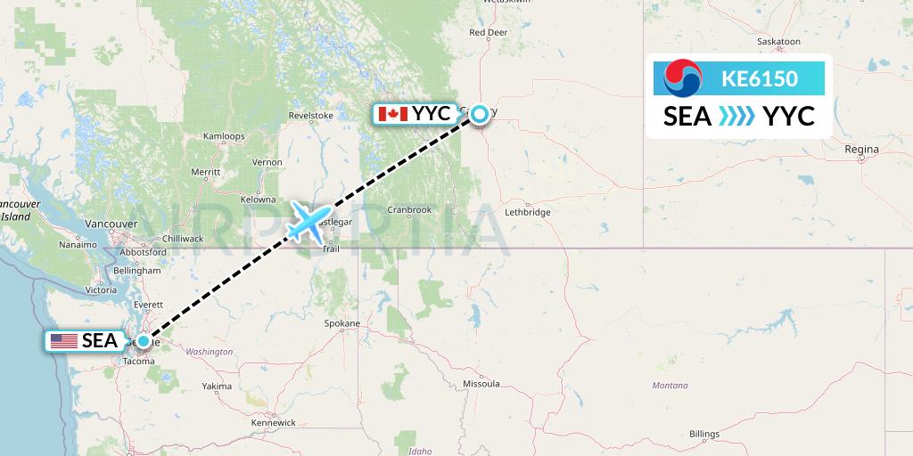 KE6150 Korean Air Flight Map: Seattle to Calgary