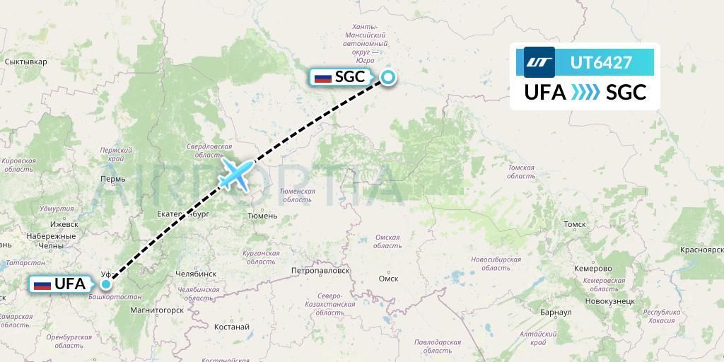 UT6427 UTair Flight Map: Ufa to Surgut