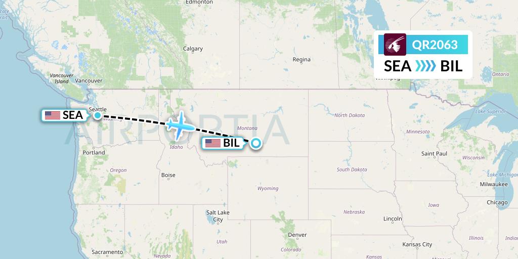 QR2063 Qatar Airways Flight Map: Seattle to Billings