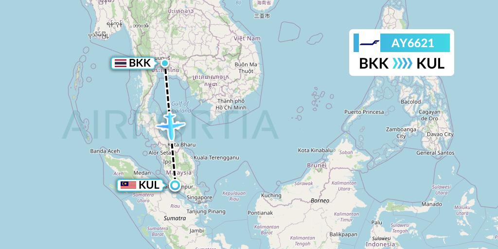 AY6621 Finnair Flight Map: Bangkok to Kuala Lumpur