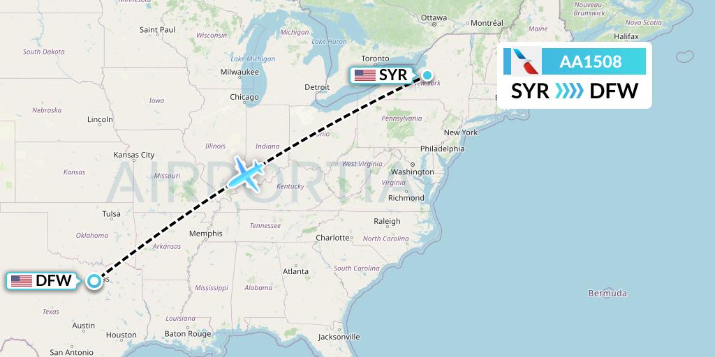 AA1508 American Airlines Flight Map: Syracuse to Dallas