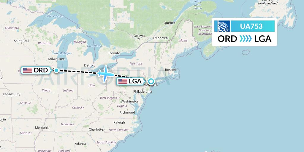 UA753 United Airlines Flight Map: Chicago to New York