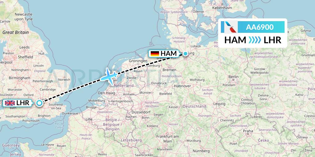 AA6900 American Airlines Flight Map: Hamburg to London