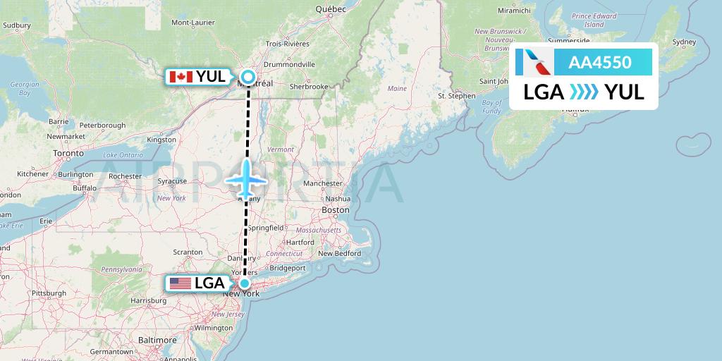 AA4550 American Airlines Flight Map: New York to Montreal