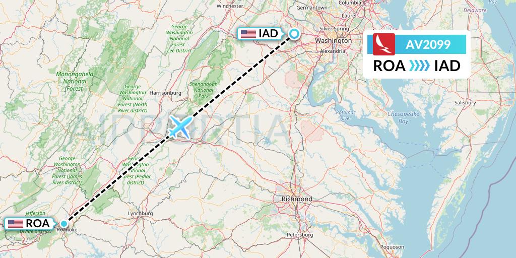 AV2099 Avianca Flight Map: Roanoke to Washington