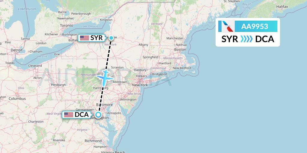 AA9953 American Airlines Flight Map: Syracuse to Washington