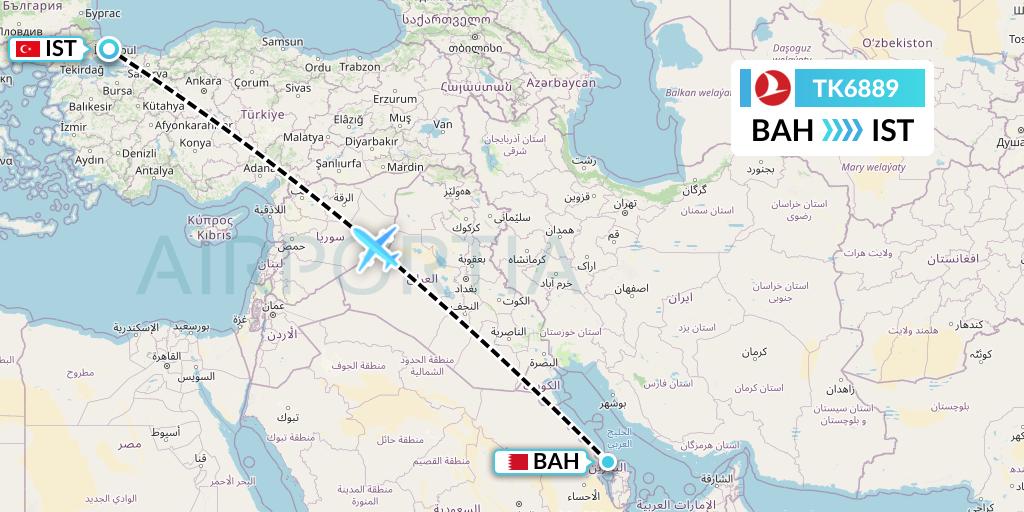 TK6889 Turkish Airlines Flight Map: Bahrain to Istanbul