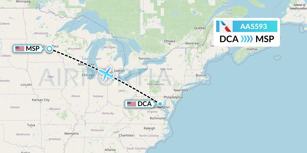 AA5593 American Airlines Flight Map: Washington to Minneapolis