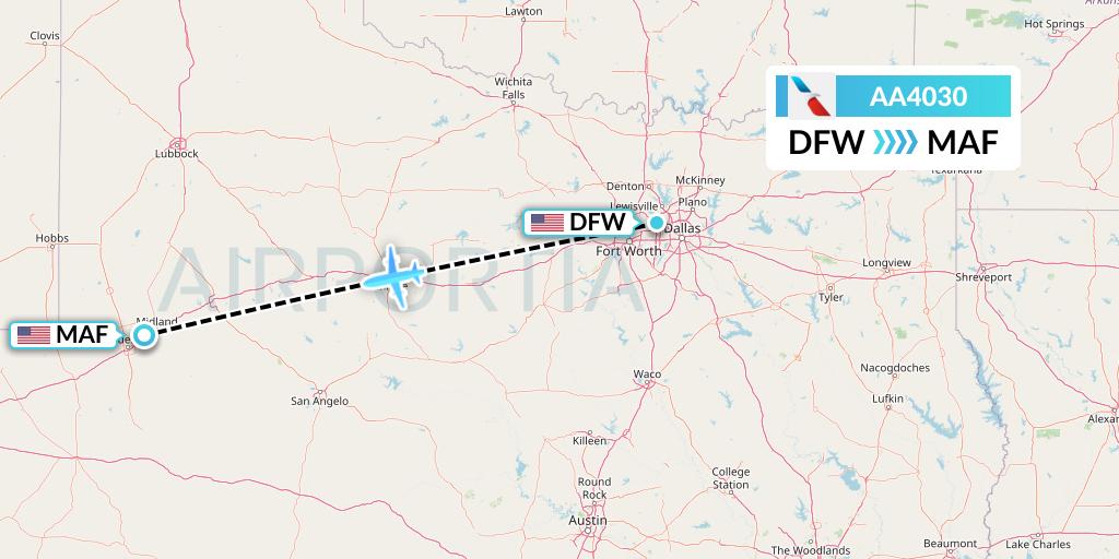 AA4030 American Airlines Flight Map: Dallas to Midland