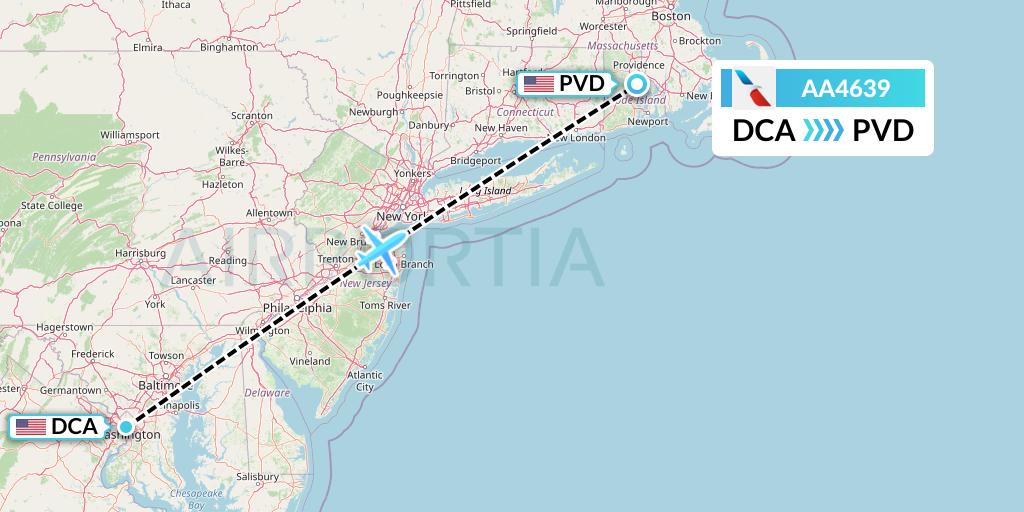 AA4639 American Airlines Flight Map: Washington to Providence
