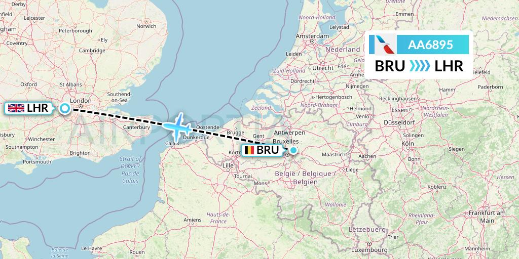 AA6895 American Airlines Flight Map: Brussels to London