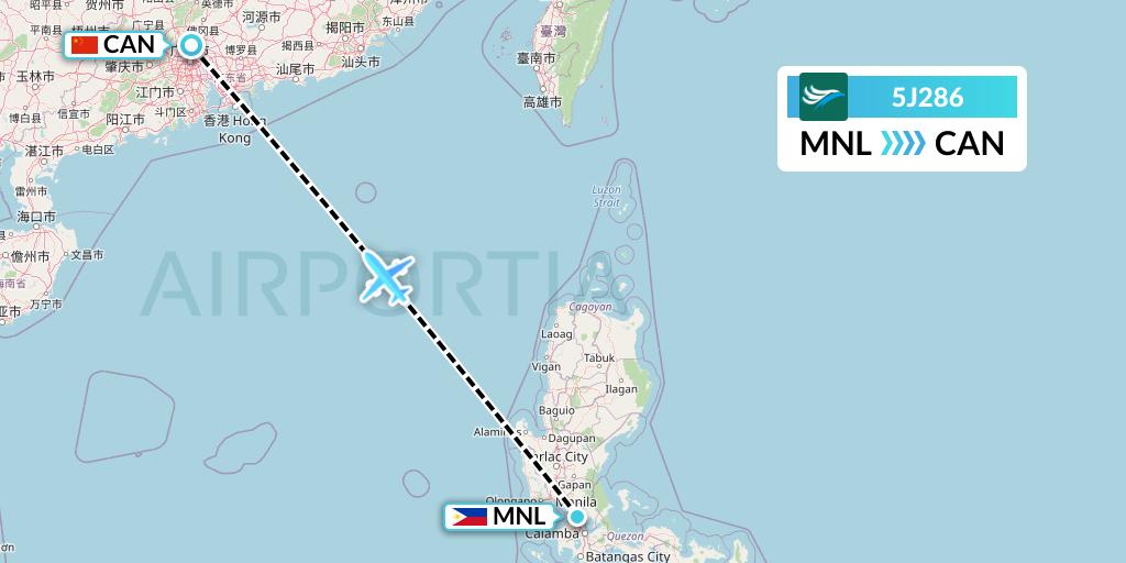 5J286 CEBU Pacific Air Flight Map: Manila to Guangzhou