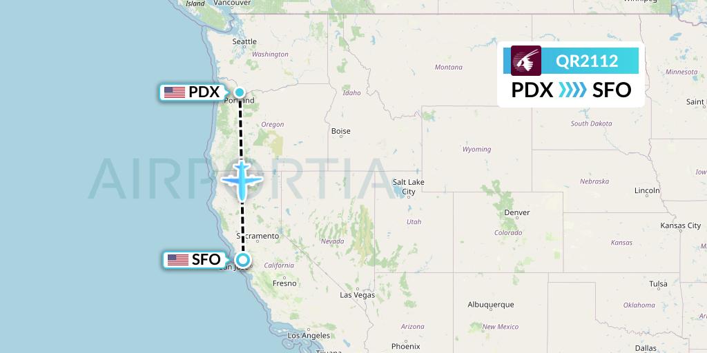 QR2112 Qatar Airways Flight Map: Portland to San Francisco
