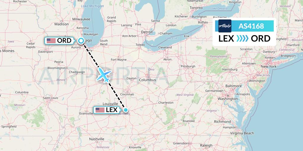AS4168 Alaska Airlines Flight Map: Lexington to Chicago