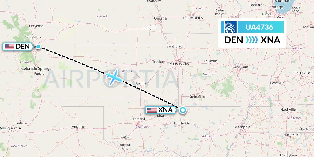 UA4736 United Airlines Flight Map: Denver to Bentonville