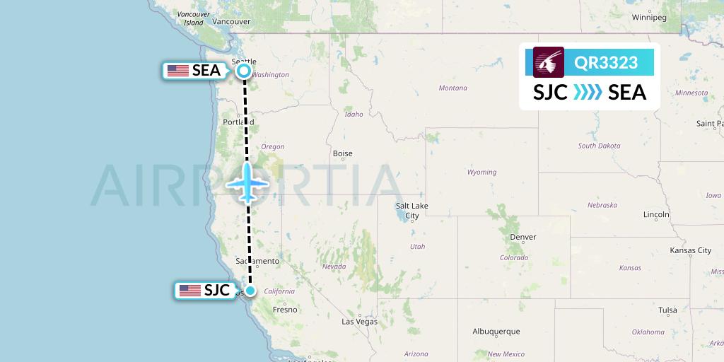 QR3323 Qatar Airways Flight Map: San Jose to Seattle
