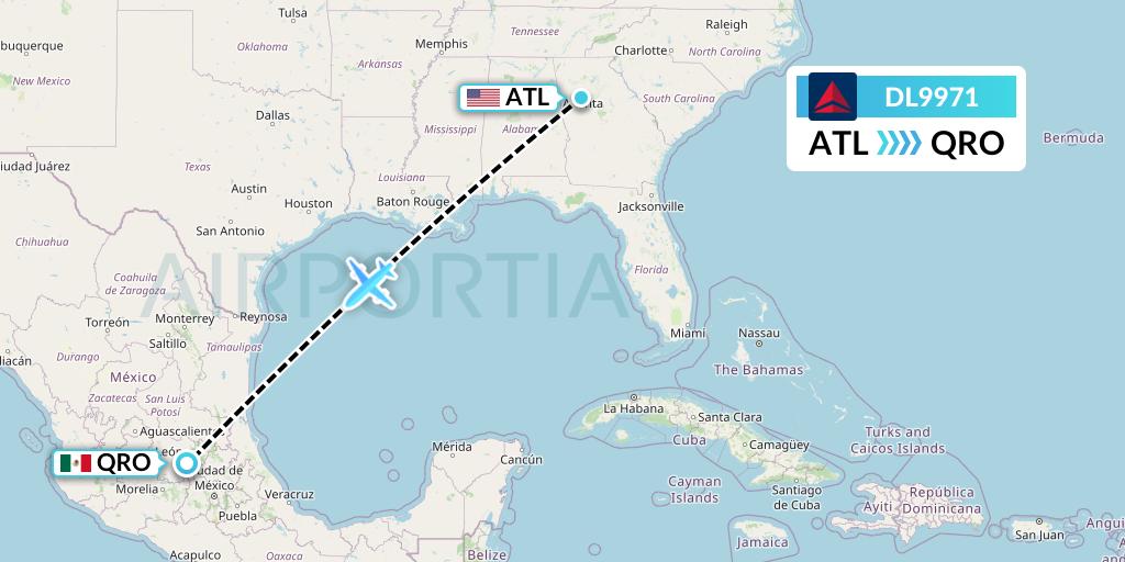 DL9971 Delta Air Lines Flight Map: Atlanta to Queretaro
