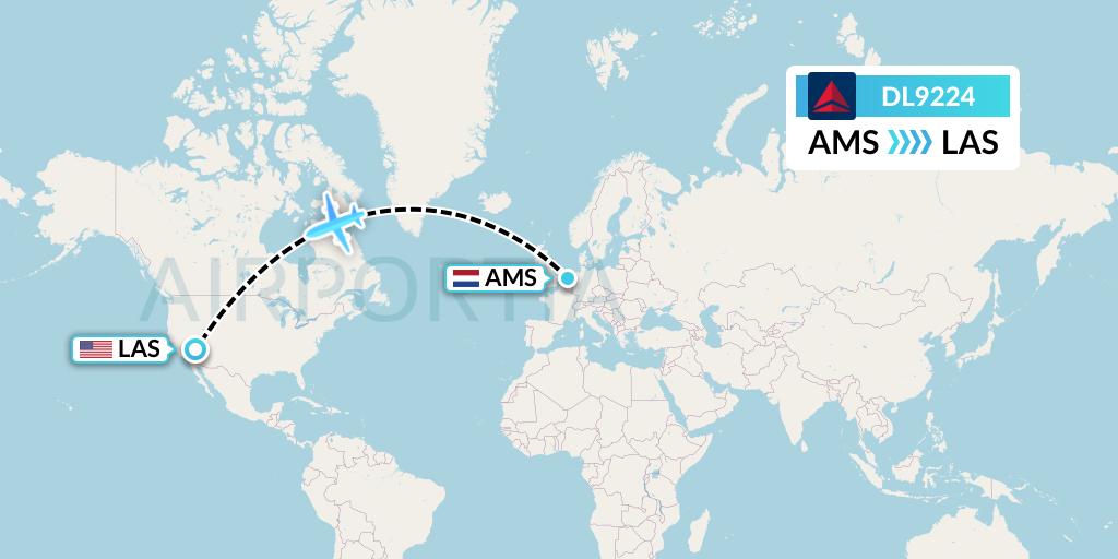 DL9224 Delta Air Lines Flight Map: Amsterdam to Las Vegas