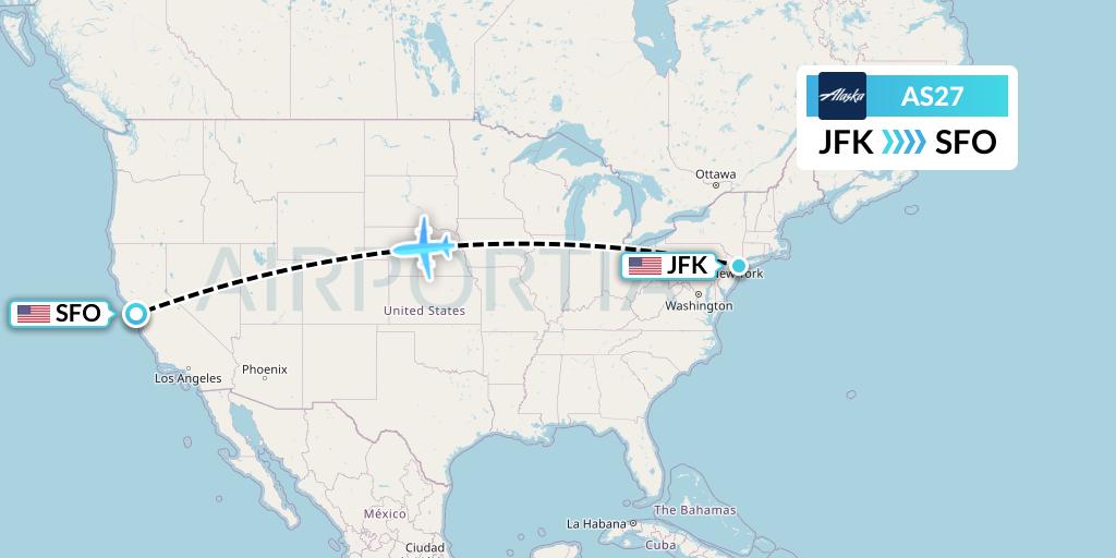 AS27 Alaska Airlines Flight Map: New York to San Francisco