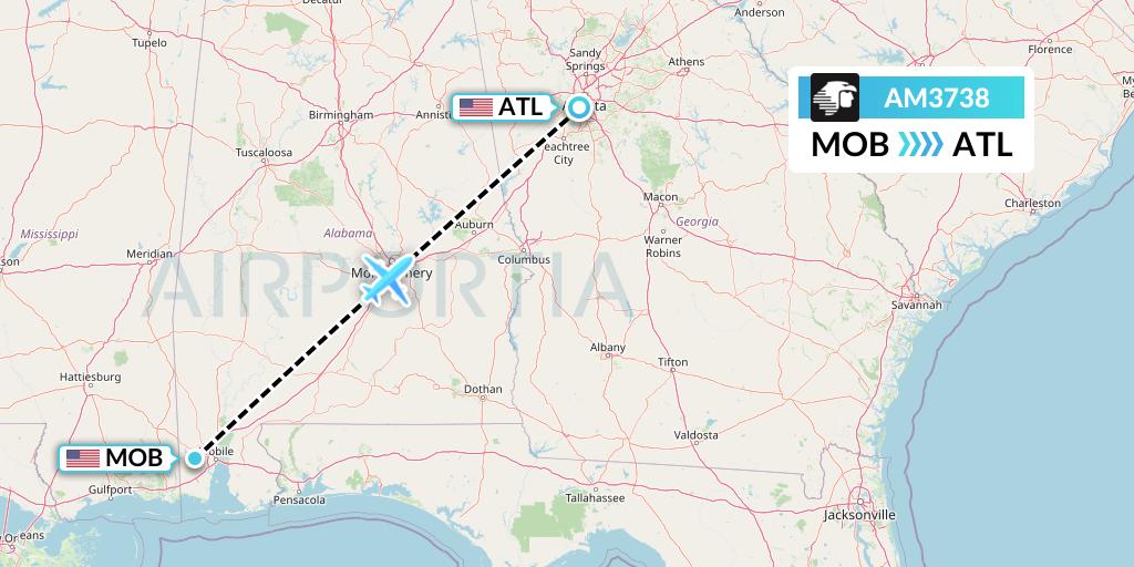 AM3738 Aeromexico Flight Map: Mobile to Atlanta