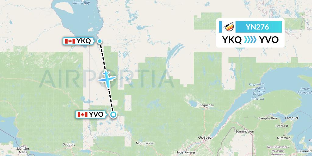 YN276 Air Creebec Flight Map: Waskaganish to Val-d'Or