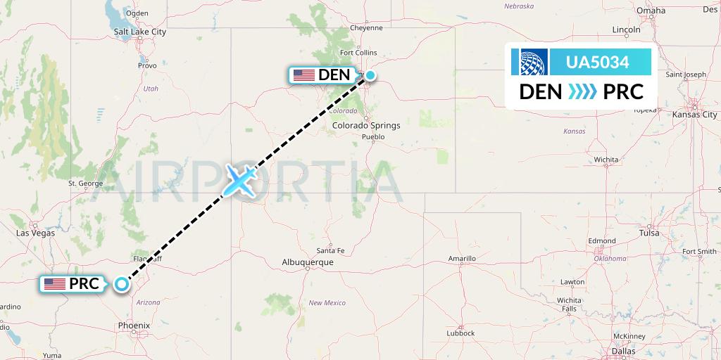 UA5034 United Airlines Flight Map: Denver to Prescott