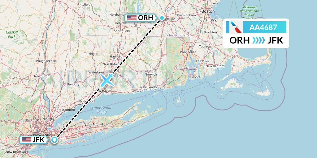 AA4687 American Airlines Flight Map: Worcester to New York