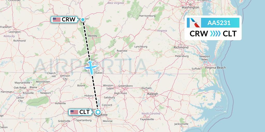 AA5231 American Airlines Flight Map: Charleston to Charlotte