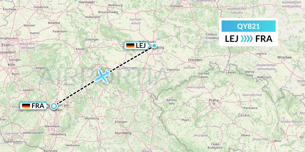QY821 European Air Transport Flight Map: Leipzig to Frankfurt