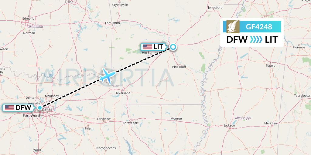 GF4248 Gulf Air Flight Map: Dallas to Little Rock