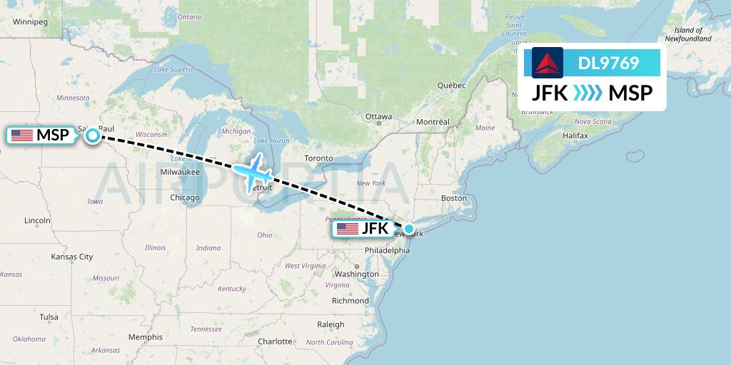DL9769 Delta Air Lines Flight Map: New York to Minneapolis