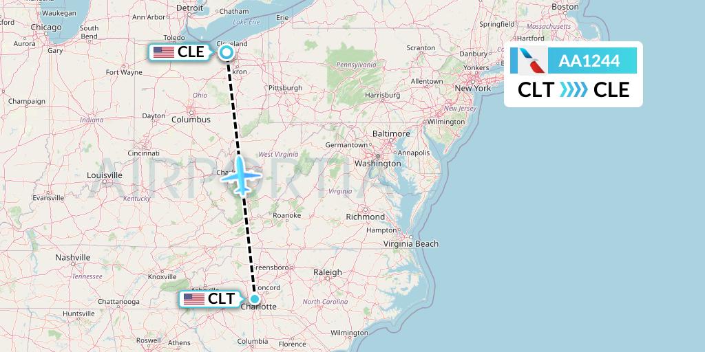 AA1244 American Airlines Flight Map: Charlotte to Cleveland