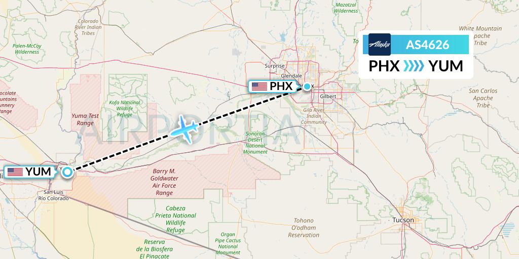 AS4626 Alaska Airlines Flight Map: Phoenix to Yuma