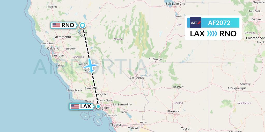 AF2072 Air France Flight Map: Los Angeles to Reno