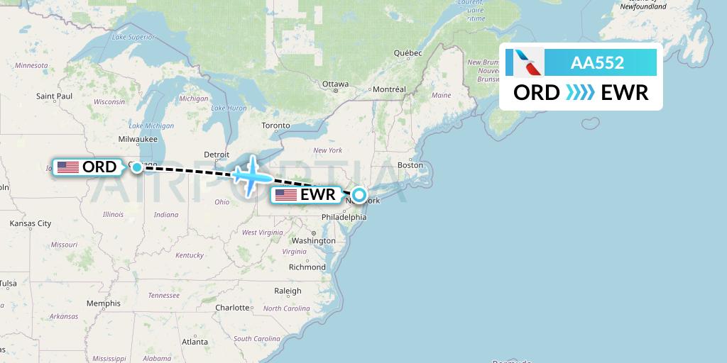 AA552 American Airlines Flight Map: Chicago to New York