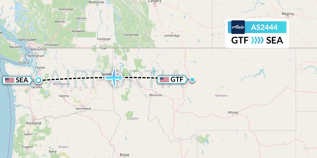 AS2444 Alaska Airlines Flight Map: Great Falls to Seattle
