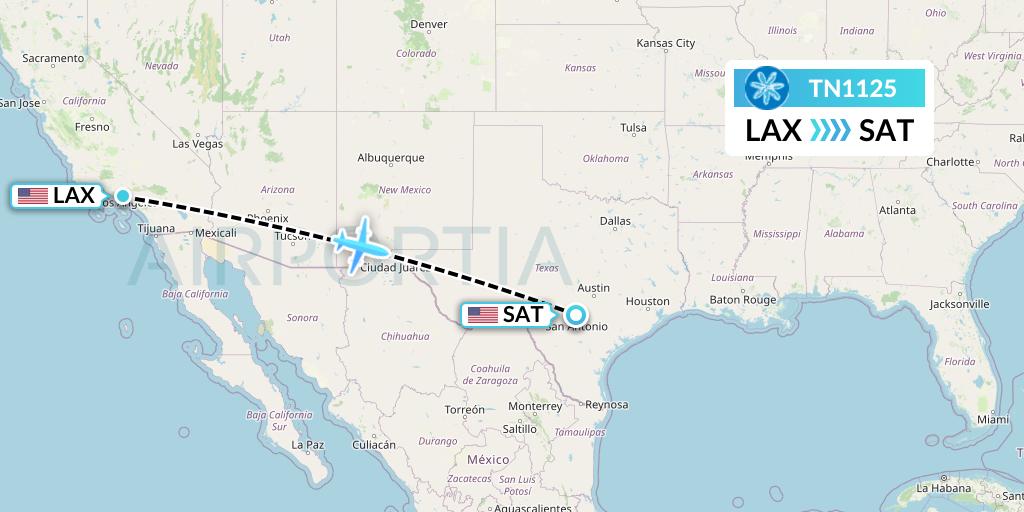 TN1125 Air Tahiti Nui Flight Map: Los Angeles to San Antonio