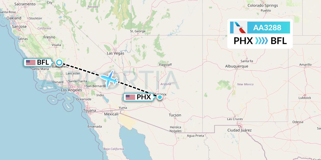 AA3288 American Airlines Flight Map: Phoenix to Bakersfield