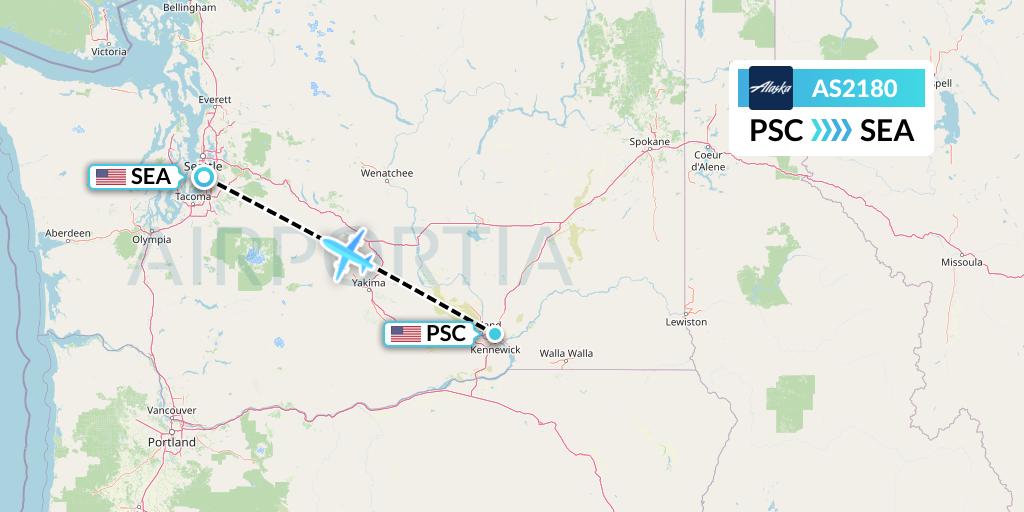 AS2180 Alaska Airlines Flight Map: Pasco to Seattle