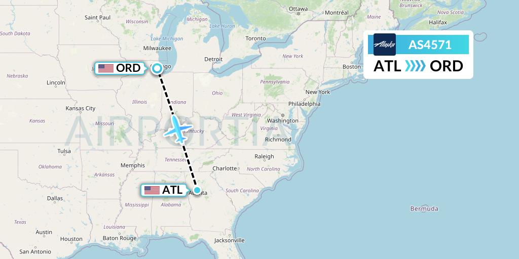 AS4571 Alaska Airlines Flight Map: Atlanta to Chicago