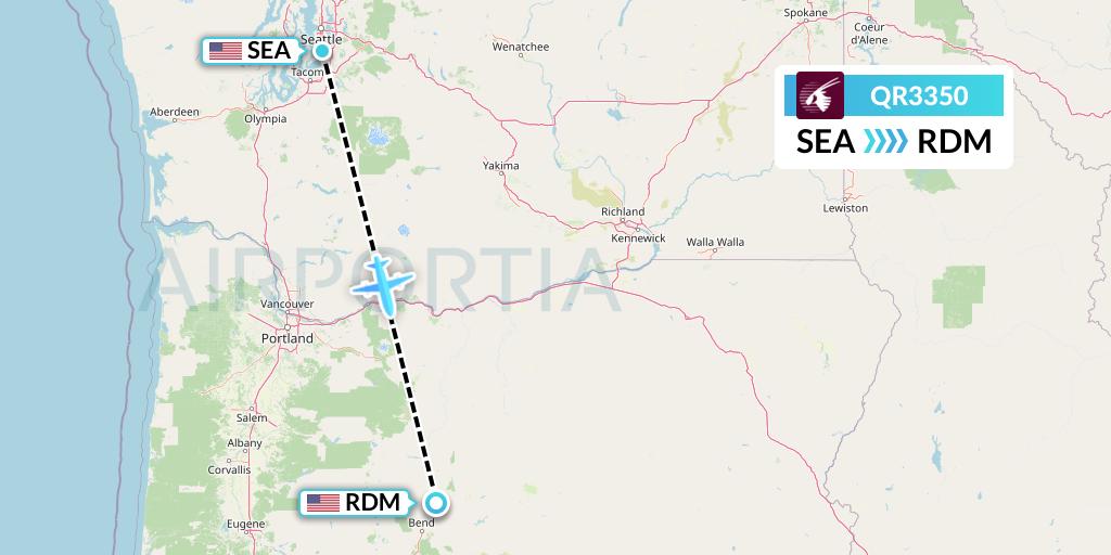 QR3350 Qatar Airways Flight Map: Seattle to Redmond